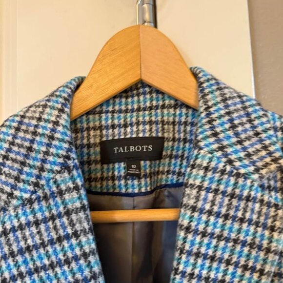 Women Talbots Blue/Multicolor Houndstooth Wool Blend Blazer-Size 10 *Runs Small‎ - Picture 4 of 10
